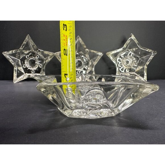 Vintage Hazel Atlas Clear Glass Five Point Star Taper Candle Holders - Set of 4 - Picture 9 of 9